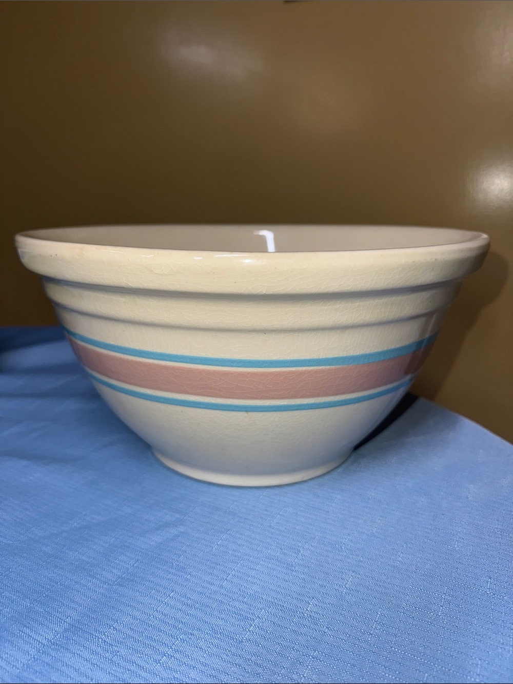McCoy Pottery #12 Mixing Bowl Pink & Blue Striped USA Large Vintage 12”